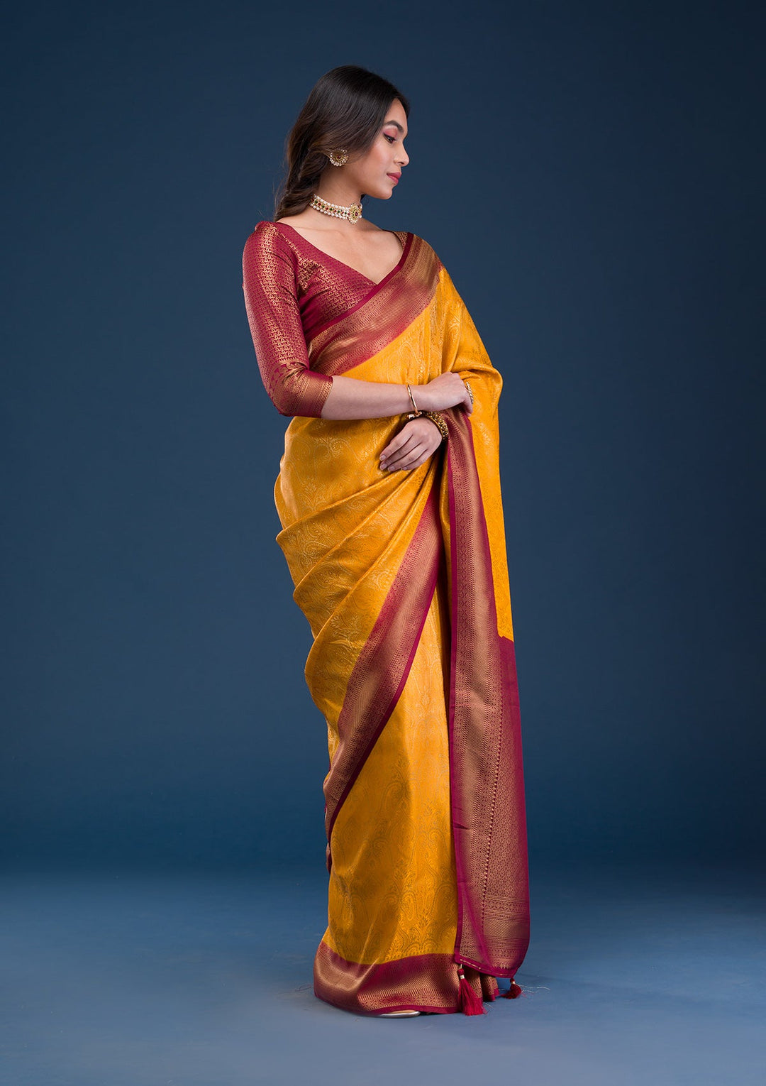 Mustard Zariwork Soft Silk Saree-Koskii
