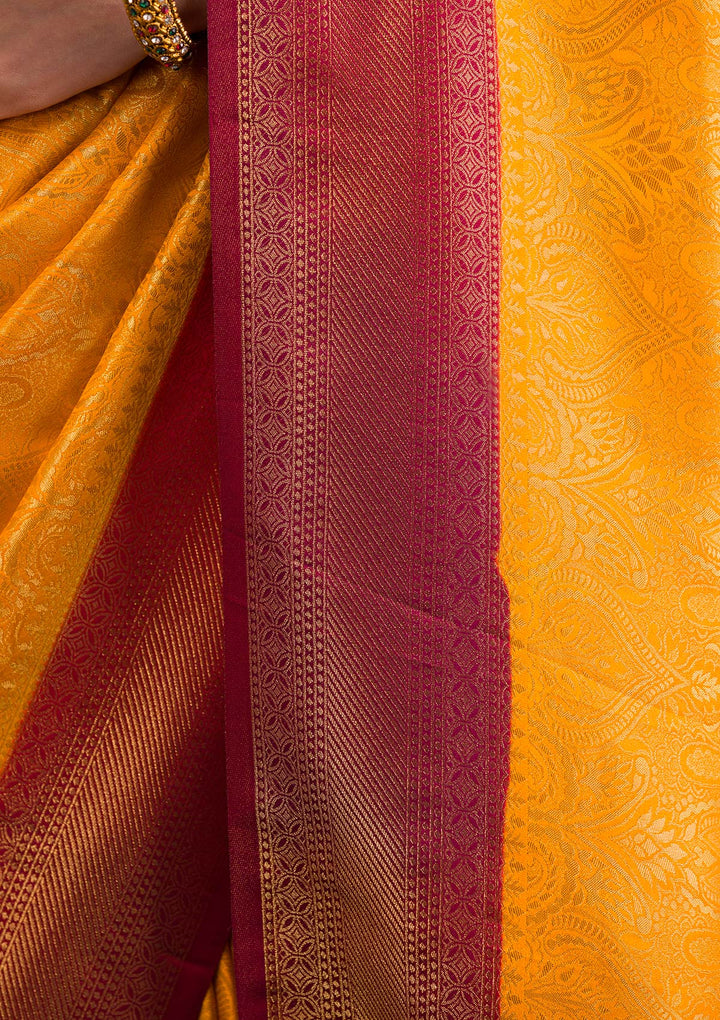 Mustard Zariwork Soft Silk Saree-Koskii