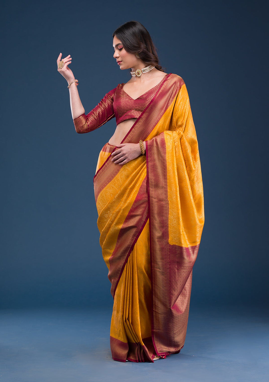 Mustard Zariwork Soft Silk Saree-Koskii