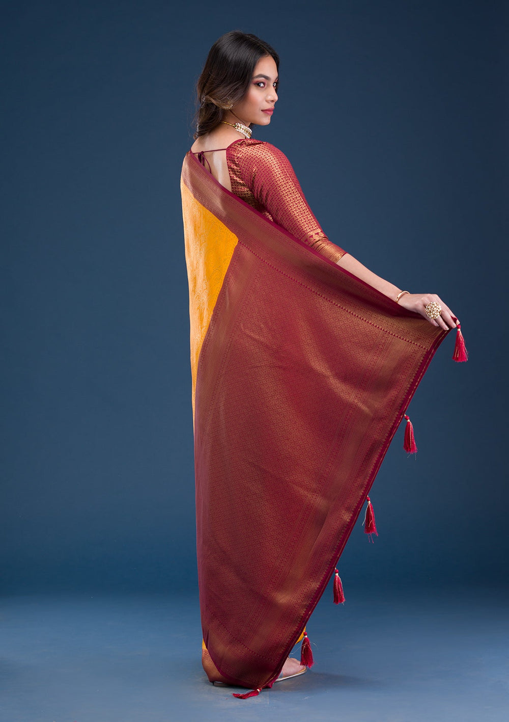 Mustard Zariwork Soft Silk Saree-Koskii