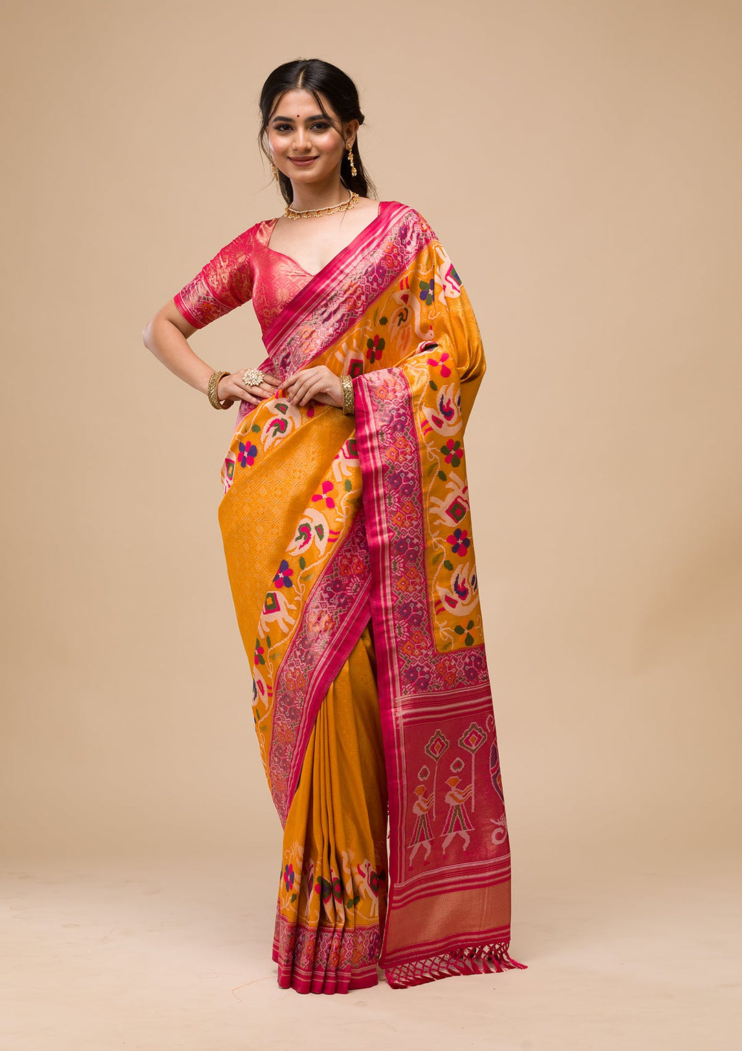 Mustard Zariwork Soft Silk Saree-Koskii