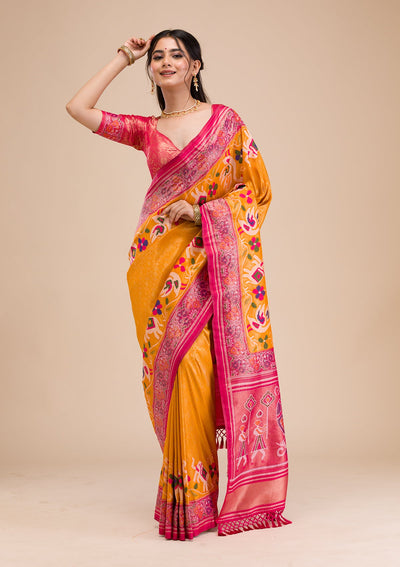 Mustard Zariwork Soft Silk Saree-Koskii