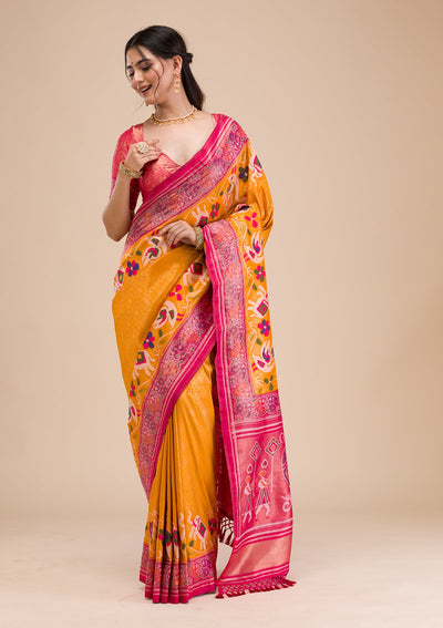 Mustard Zariwork Soft Silk Saree-Koskii