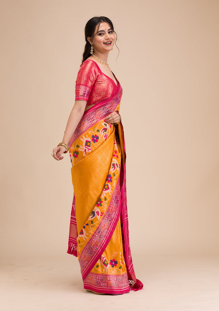 Mustard Zariwork Soft Silk Saree-Koskii