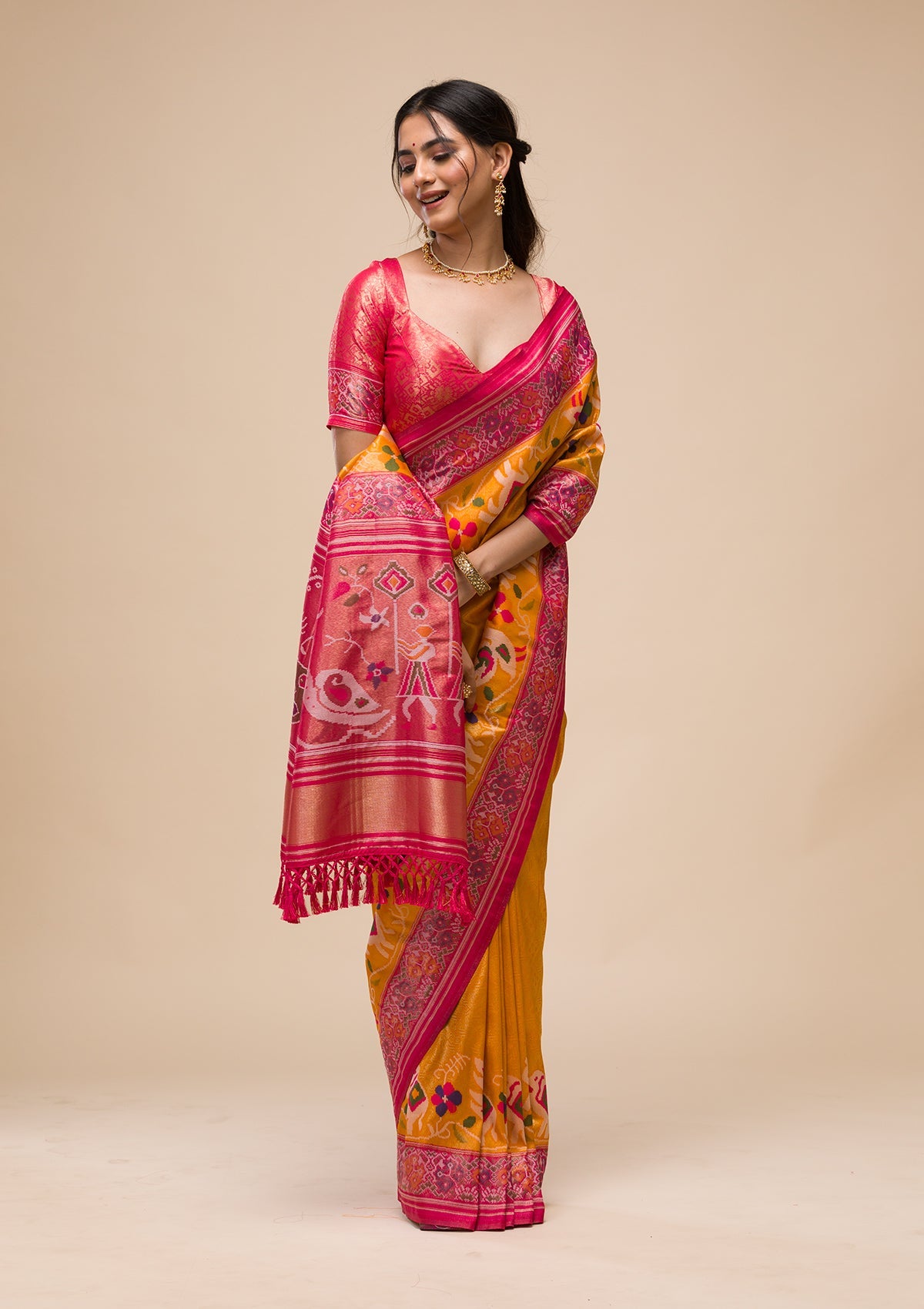 Mustard Zariwork Soft Silk Saree-Koskii