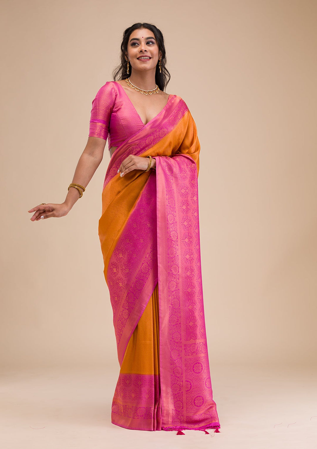 Mustard Zariwork Soft Silk Saree-Koskii