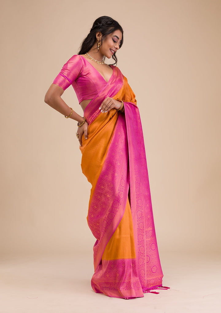 Mustard Zariwork Soft Silk Saree-Koskii