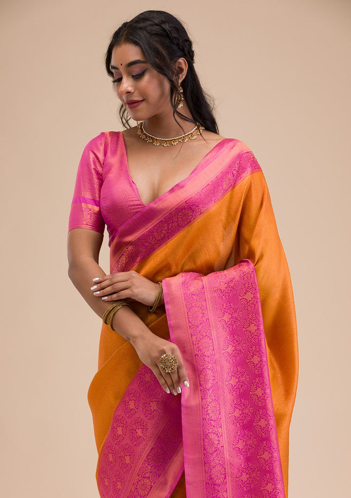 Mustard Zariwork Soft Silk Saree-Koskii