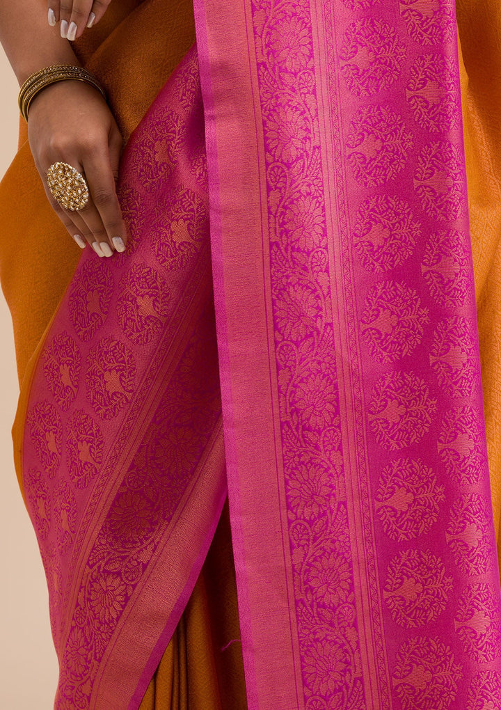 Mustard Zariwork Soft Silk Saree-Koskii