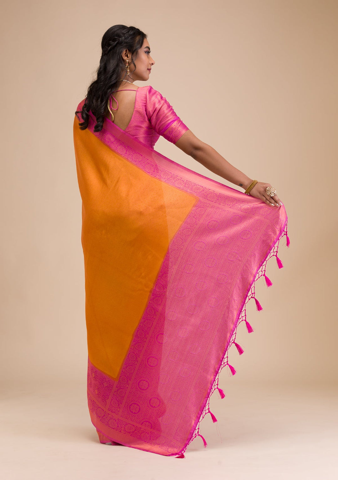 Mustard Zariwork Soft Silk Saree-Koskii