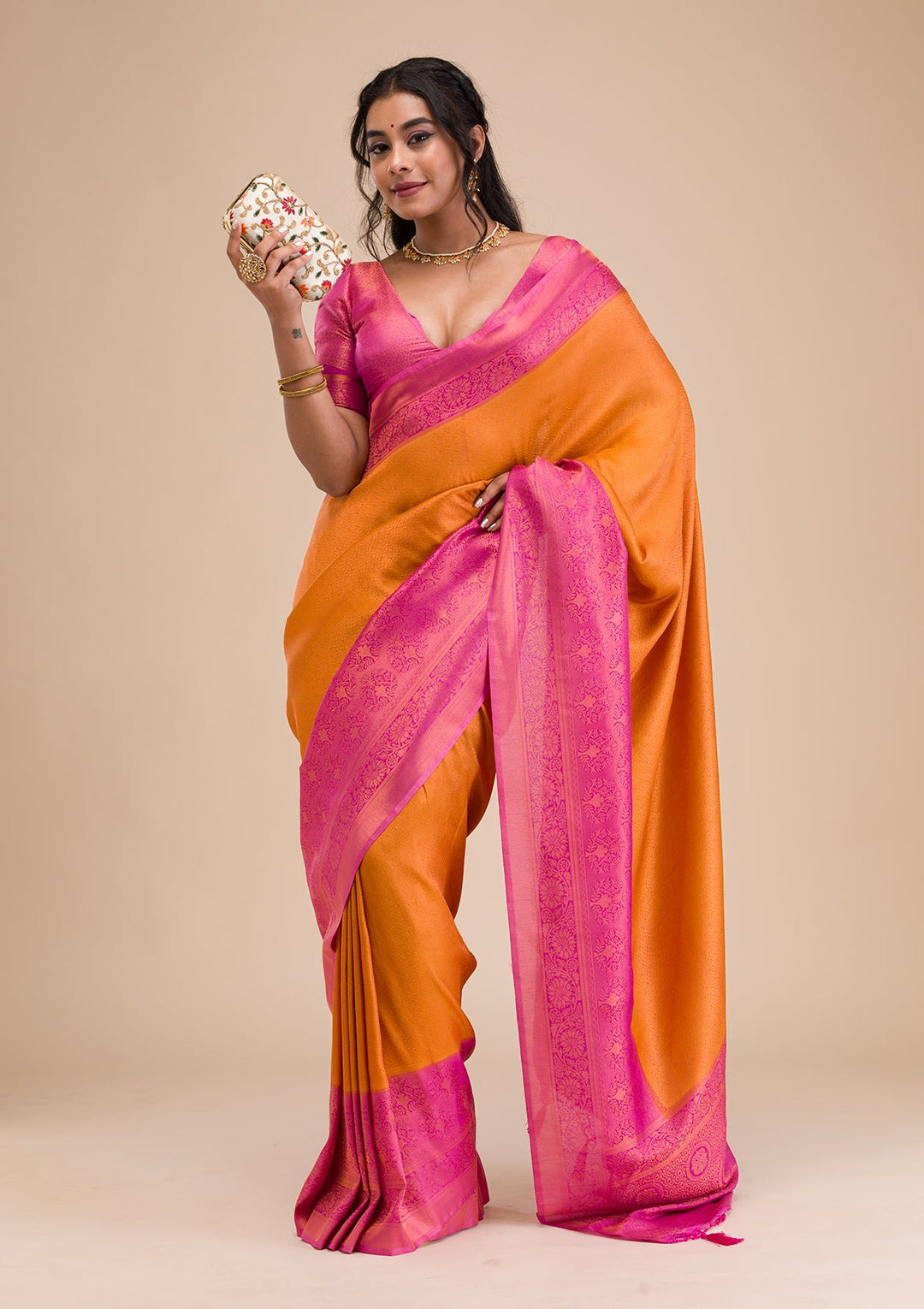Mustard Zariwork Soft Silk Saree-Koskii
