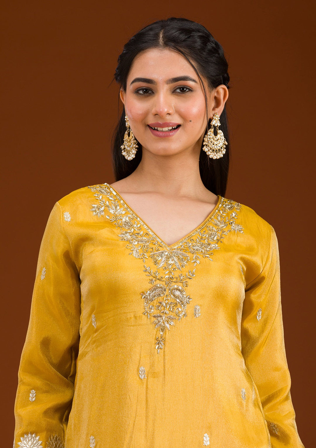 Mustard Zariwork Tissue Readymade Salwar Suit