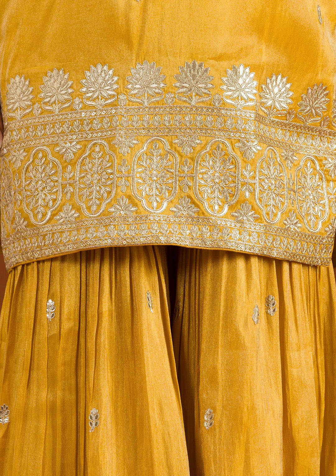 Mustard Zariwork Tissue Readymade Salwar Suit