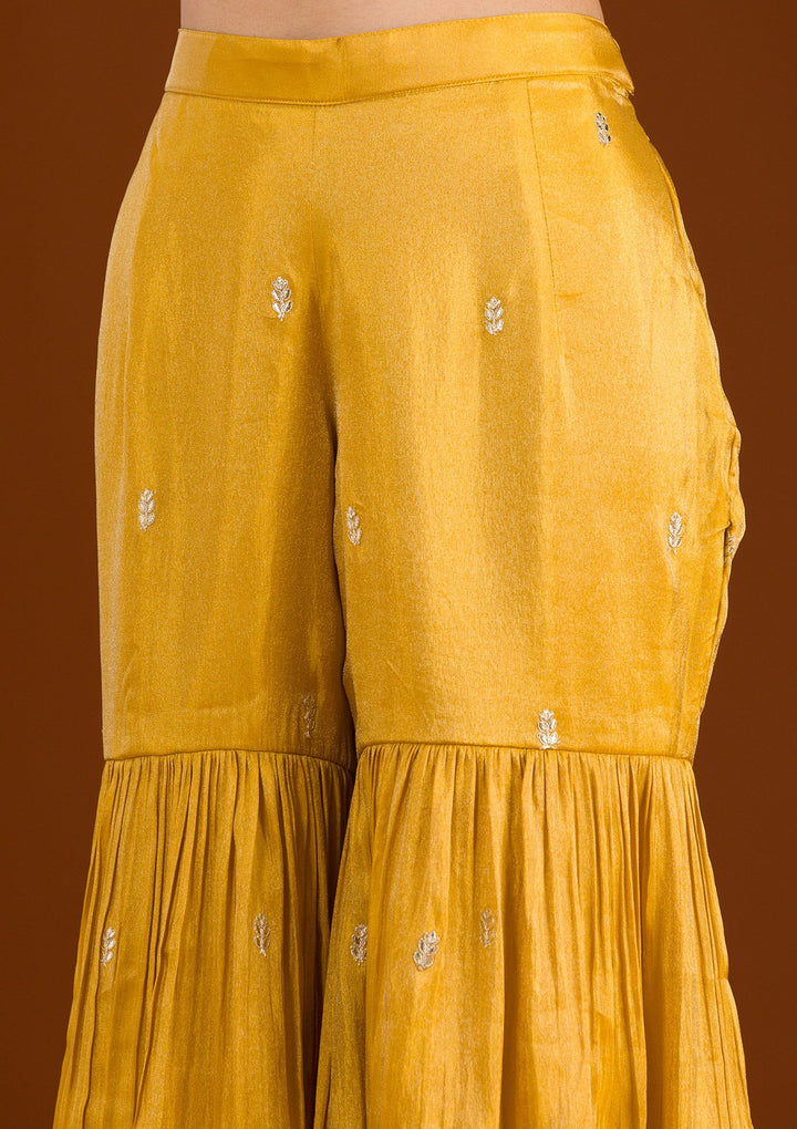 Mustard Zariwork Tissue Readymade Salwar Suit