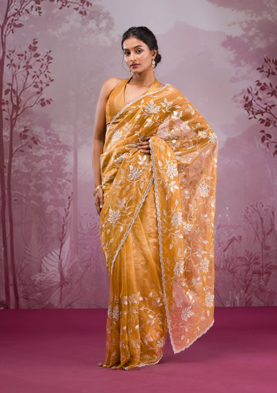 Mustard Zariwork Tissue Saree-Koskii