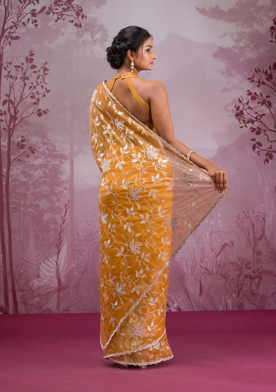 Mustard Zariwork Tissue Saree-Koskii