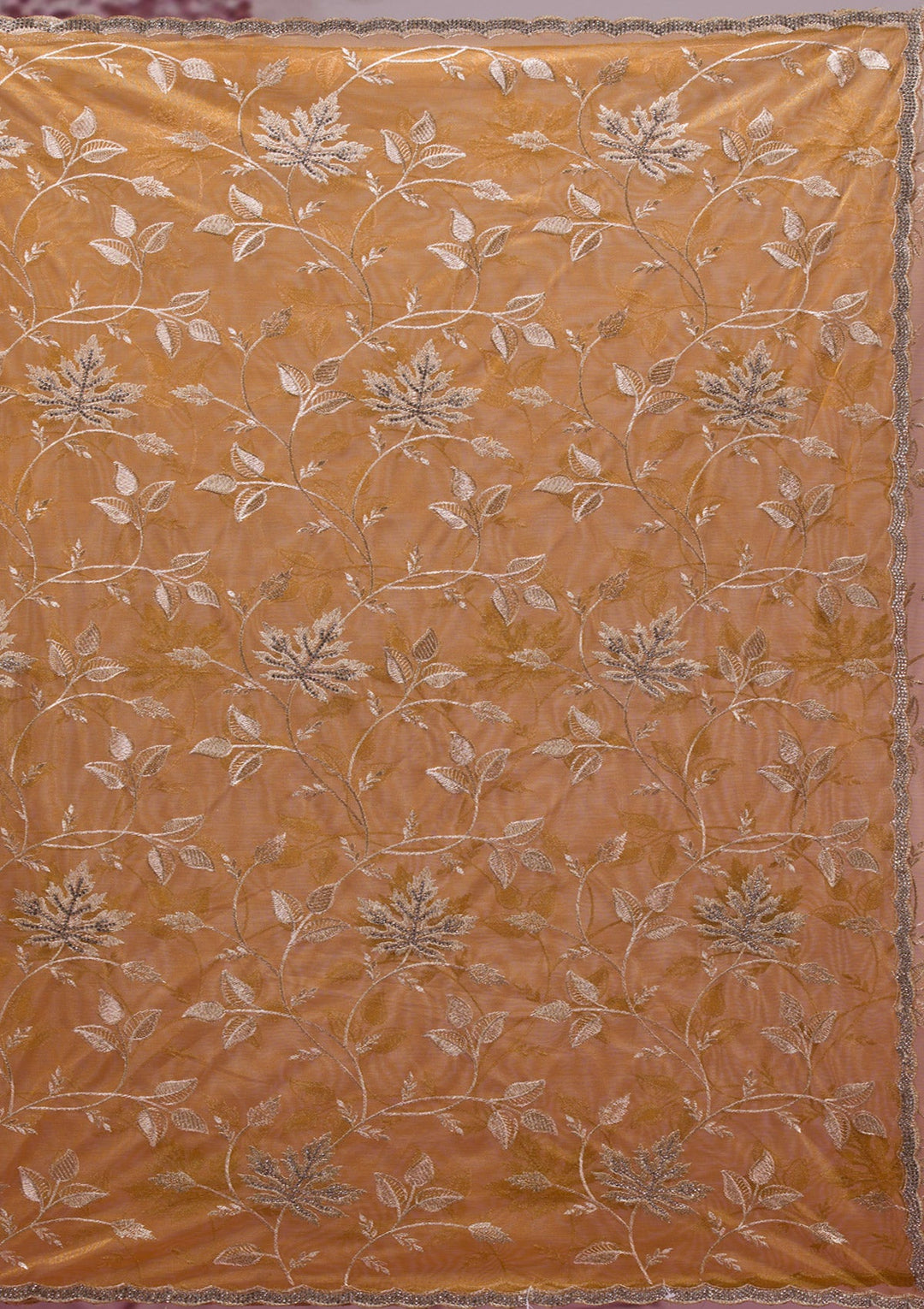 Mustard Zariwork Tissue Saree-Koskii