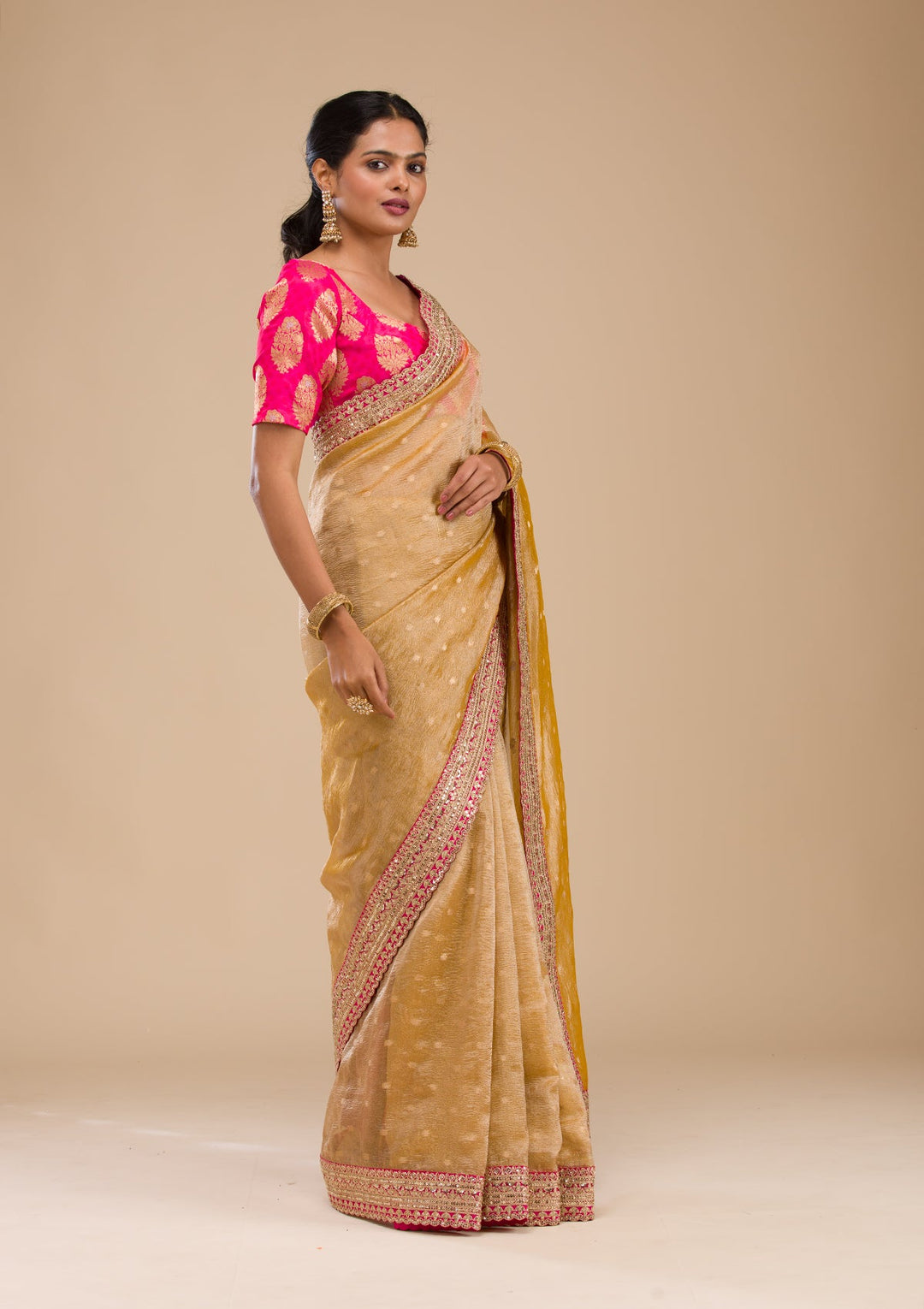 Mustard Zariwork Tissue Saree