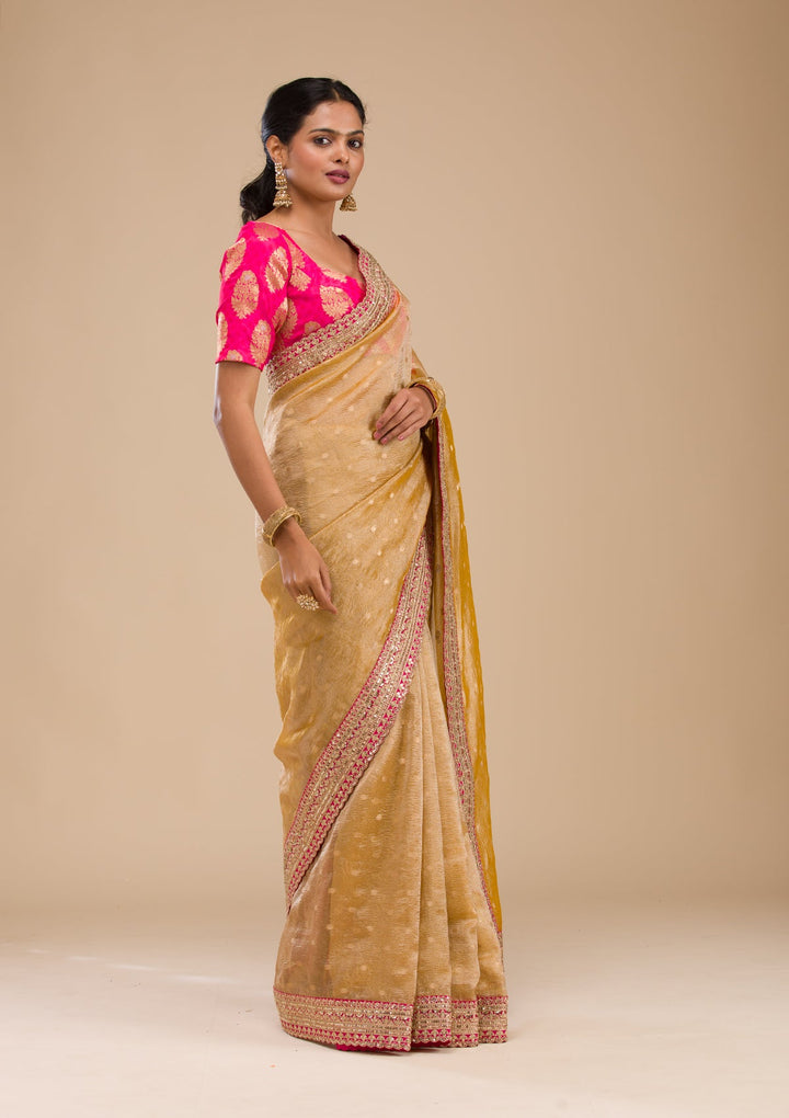 Mustard Zariwork Tissue Saree