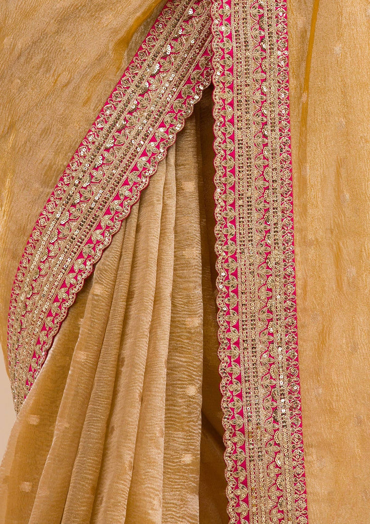 Mustard Zariwork Tissue Saree