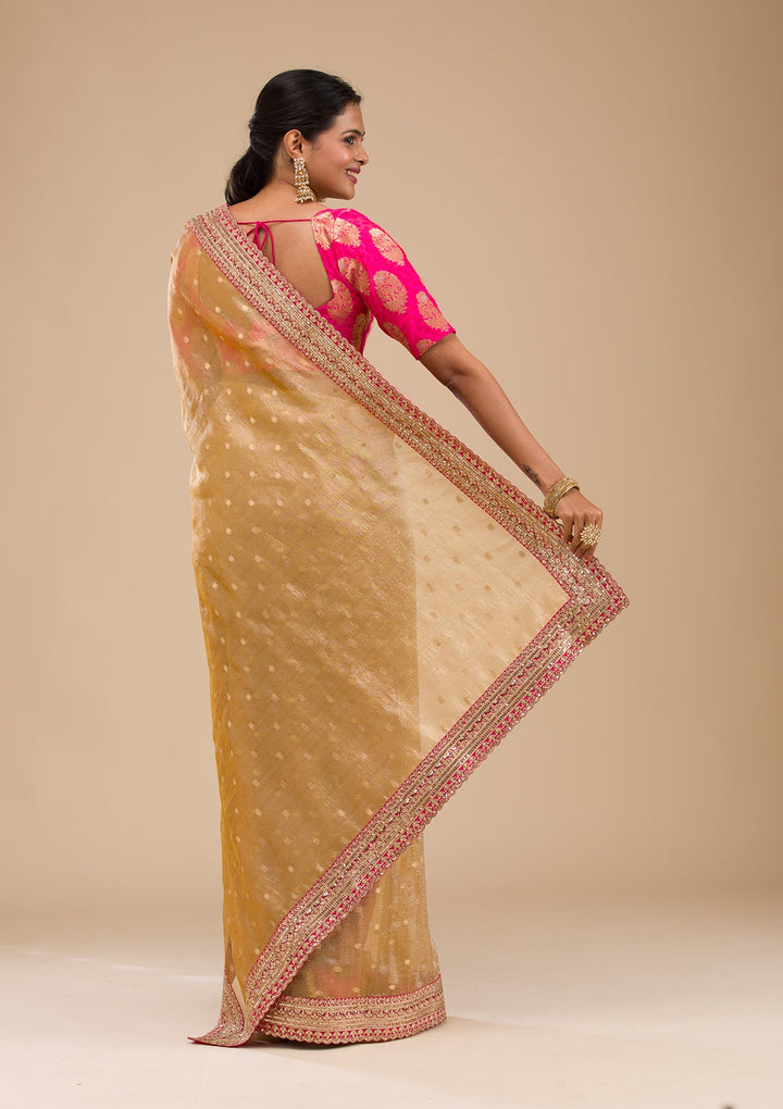 Mustard Zariwork Tissue Saree