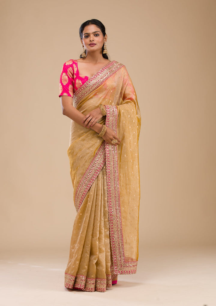 Mustard Zariwork Tissue Saree