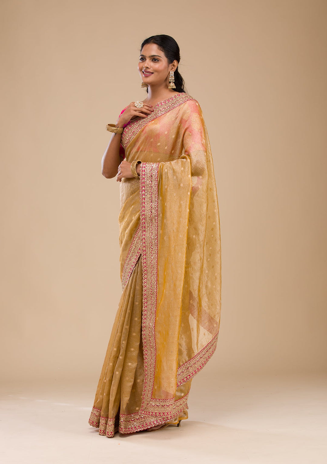 Mustard Zariwork Tissue Saree