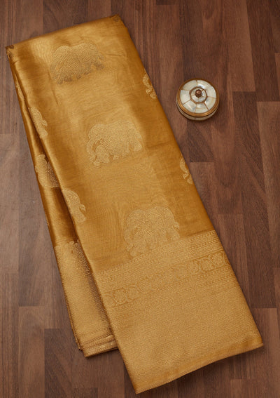 Mustard Zariwork Tissue Saree-Koskii