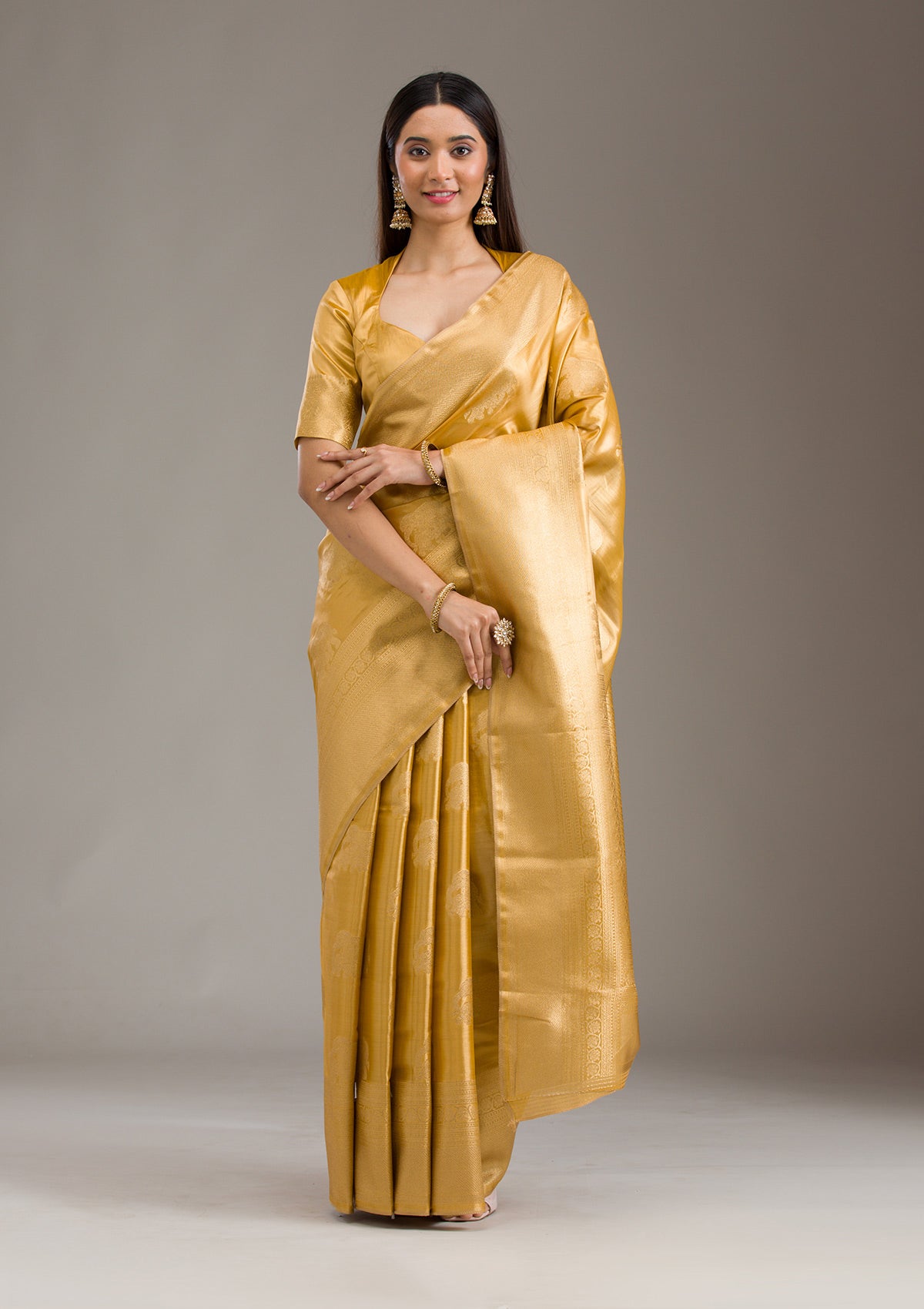 Mustard Zariwork Tissue Saree