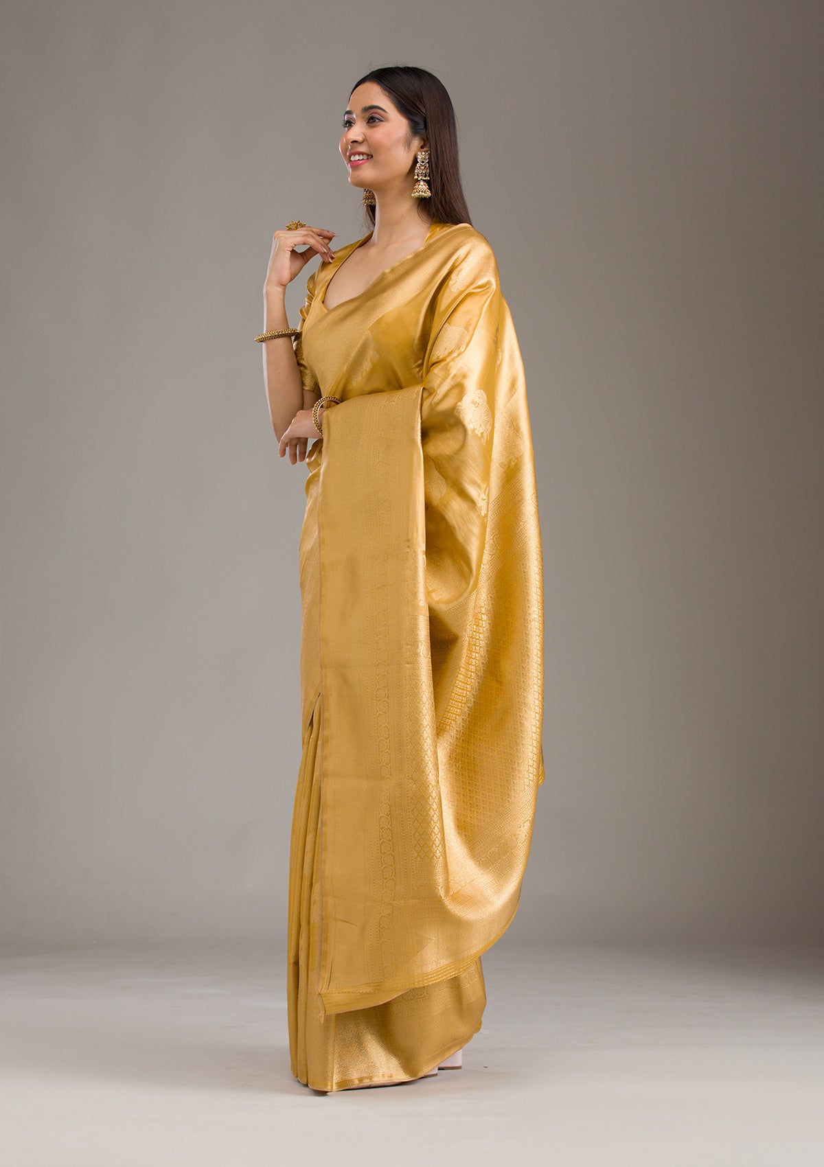 Mustard Zariwork Tissue Saree