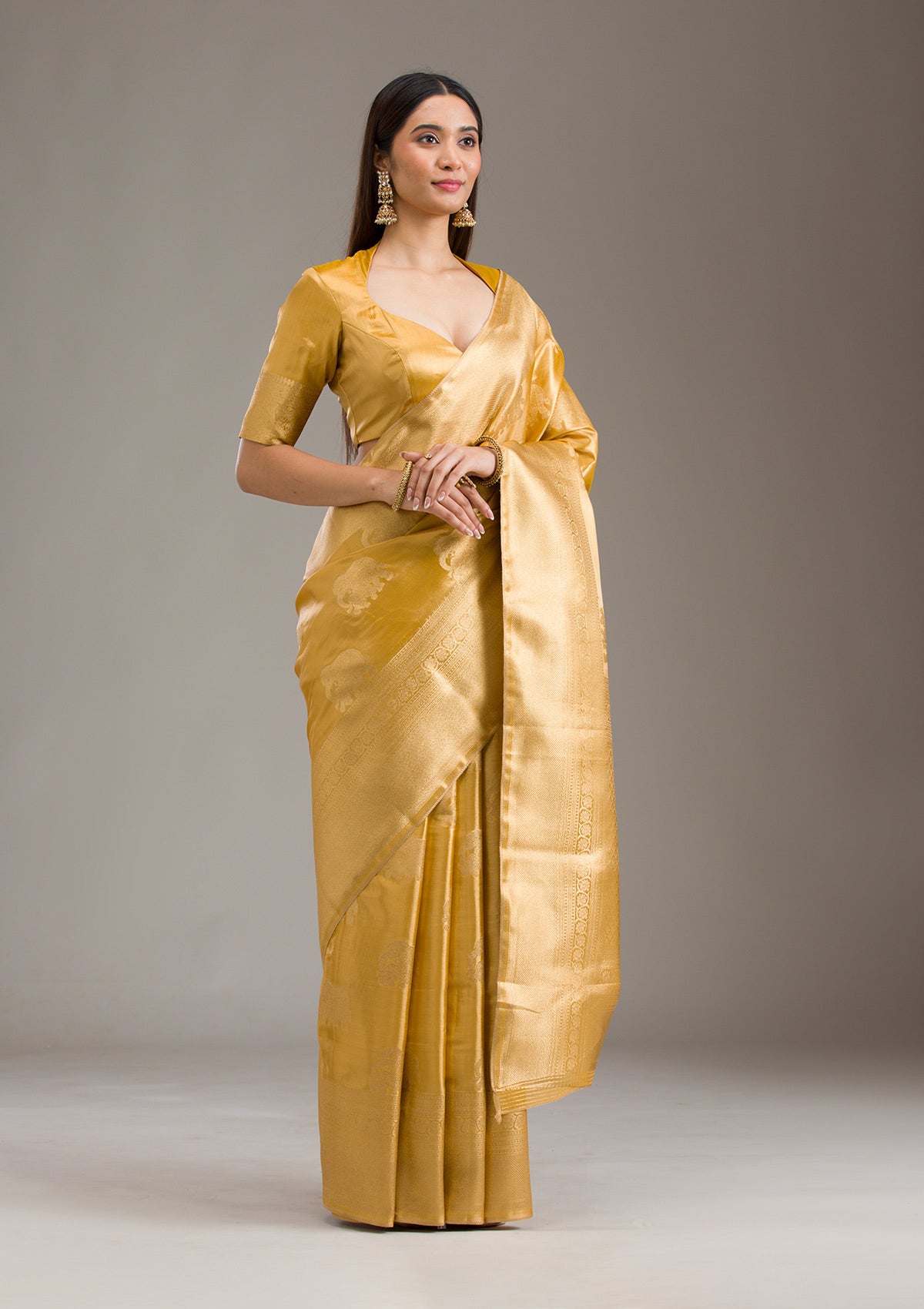 Mustard Zariwork Tissue Saree