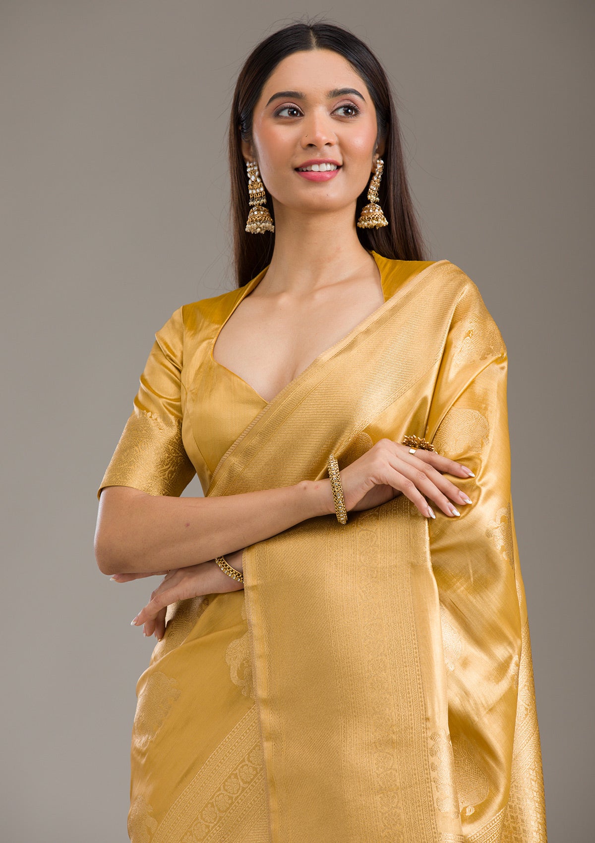 Mustard Zariwork Tissue Saree