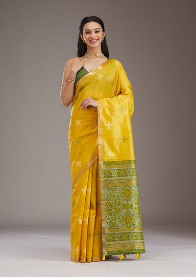 Mustard Zariwork Tissue Saree-Koskii