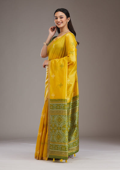 Mustard Zariwork Tissue Saree-Koskii