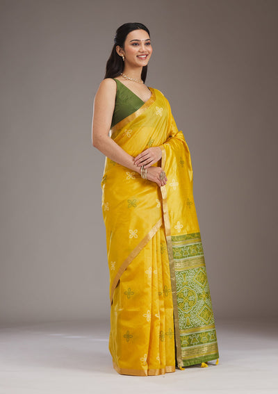 Mustard Zariwork Tissue Saree-Koskii