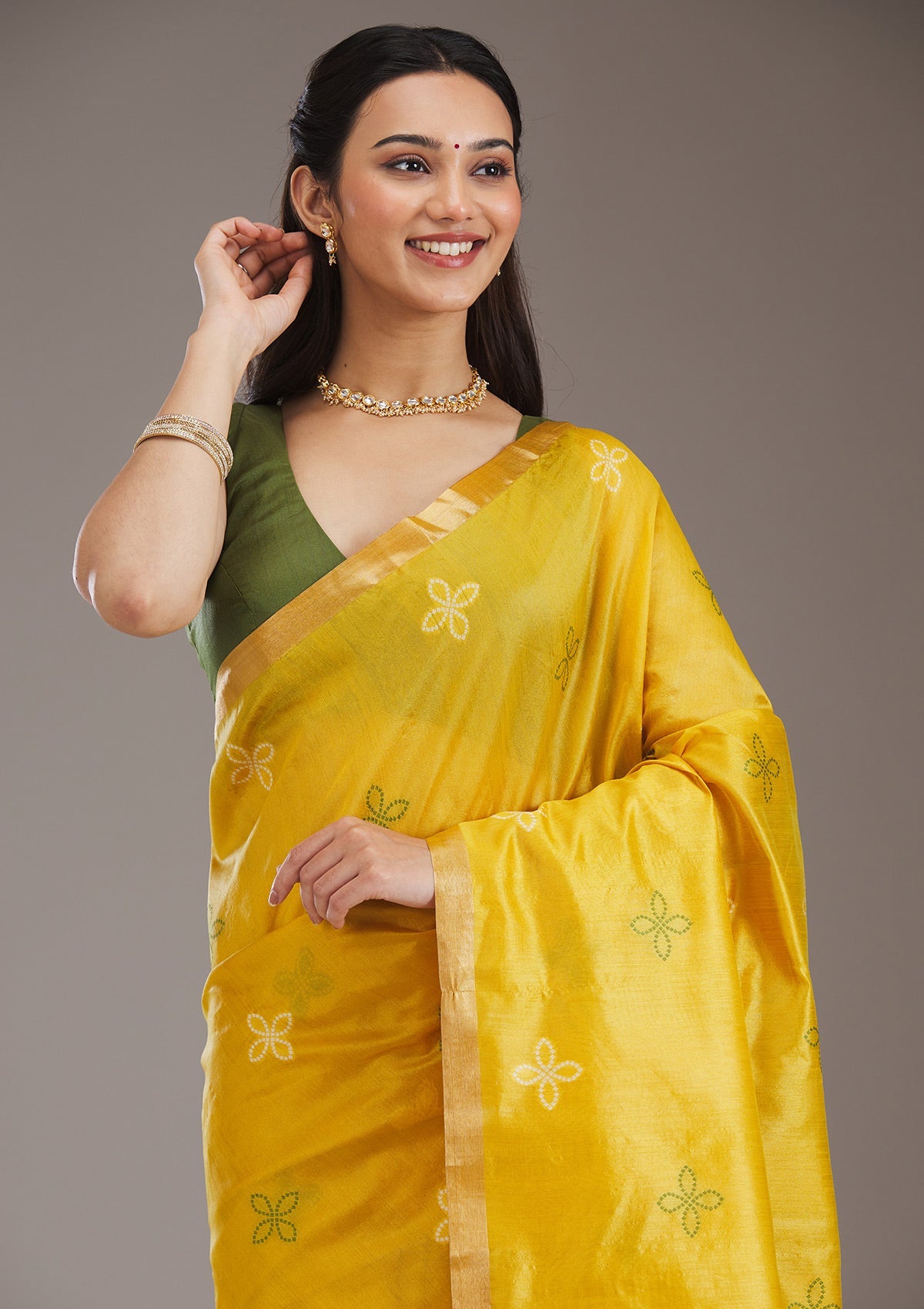 Mustard Zariwork Tissue Saree-Koskii