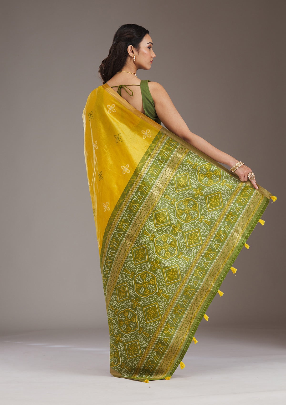 Mustard Zariwork Tissue Saree-Koskii