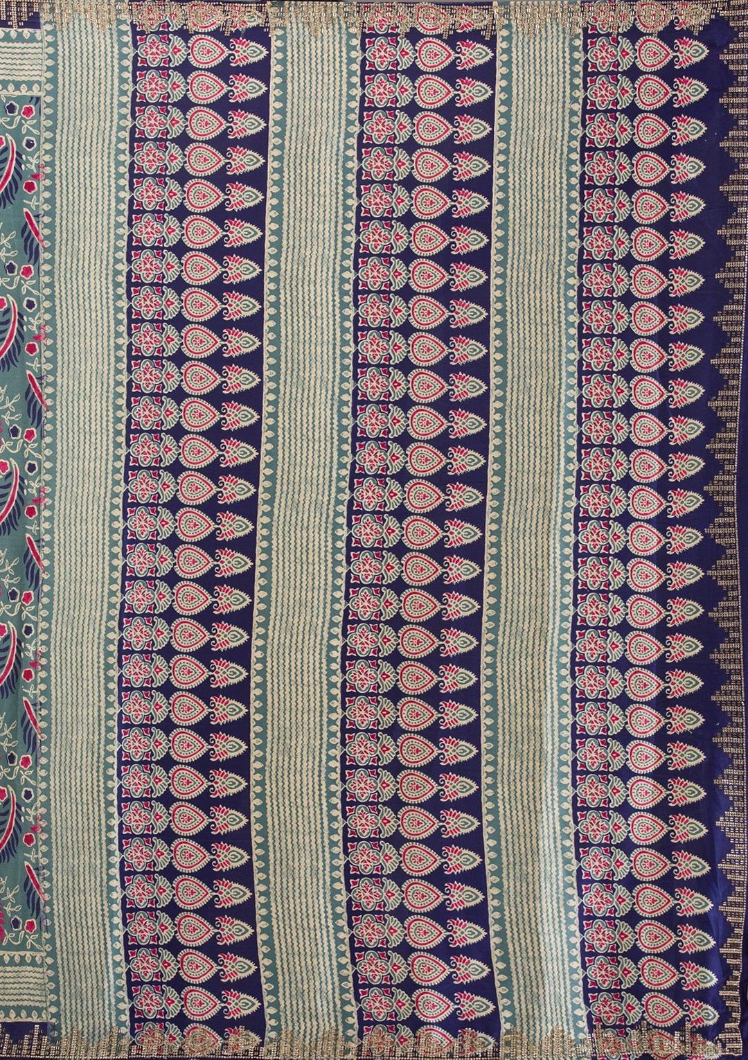 Navy Blue Printed Silk Saree