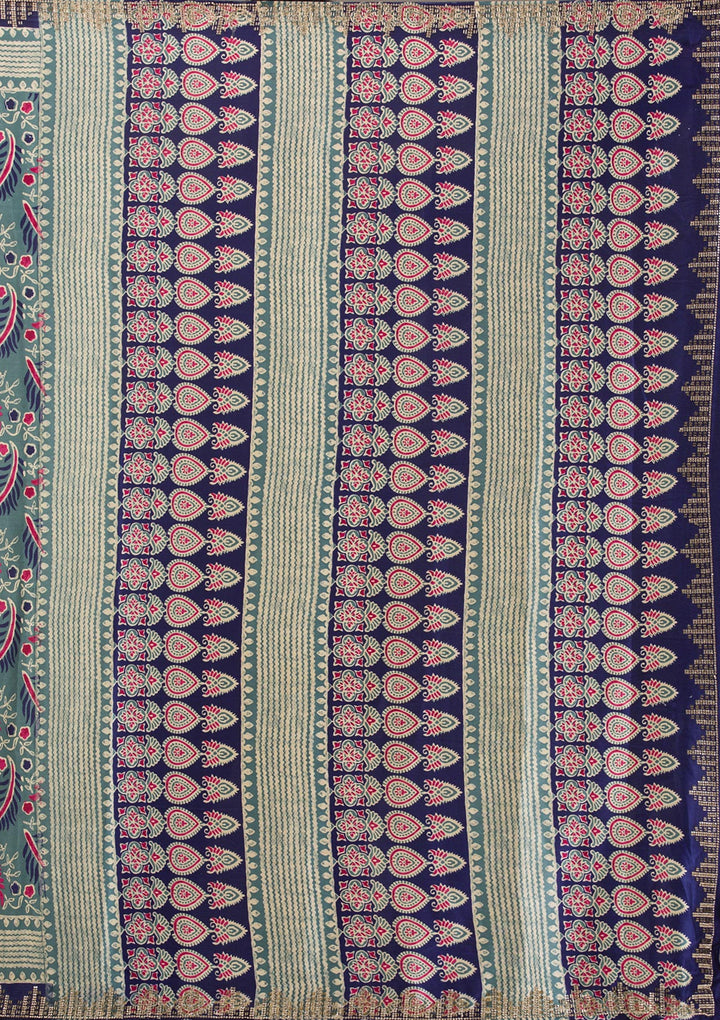 Navy Blue Printed Silk Saree