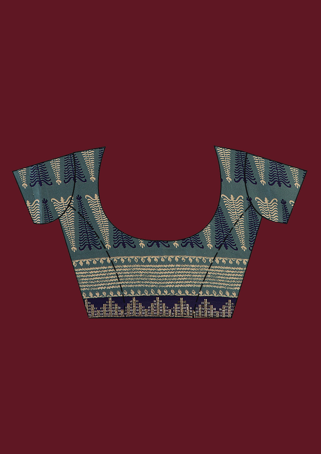 Navy Blue Printed Silk Saree