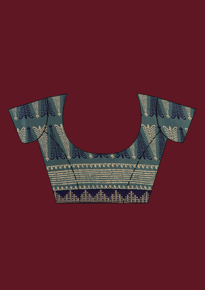 Navy Blue Printed Silk Saree