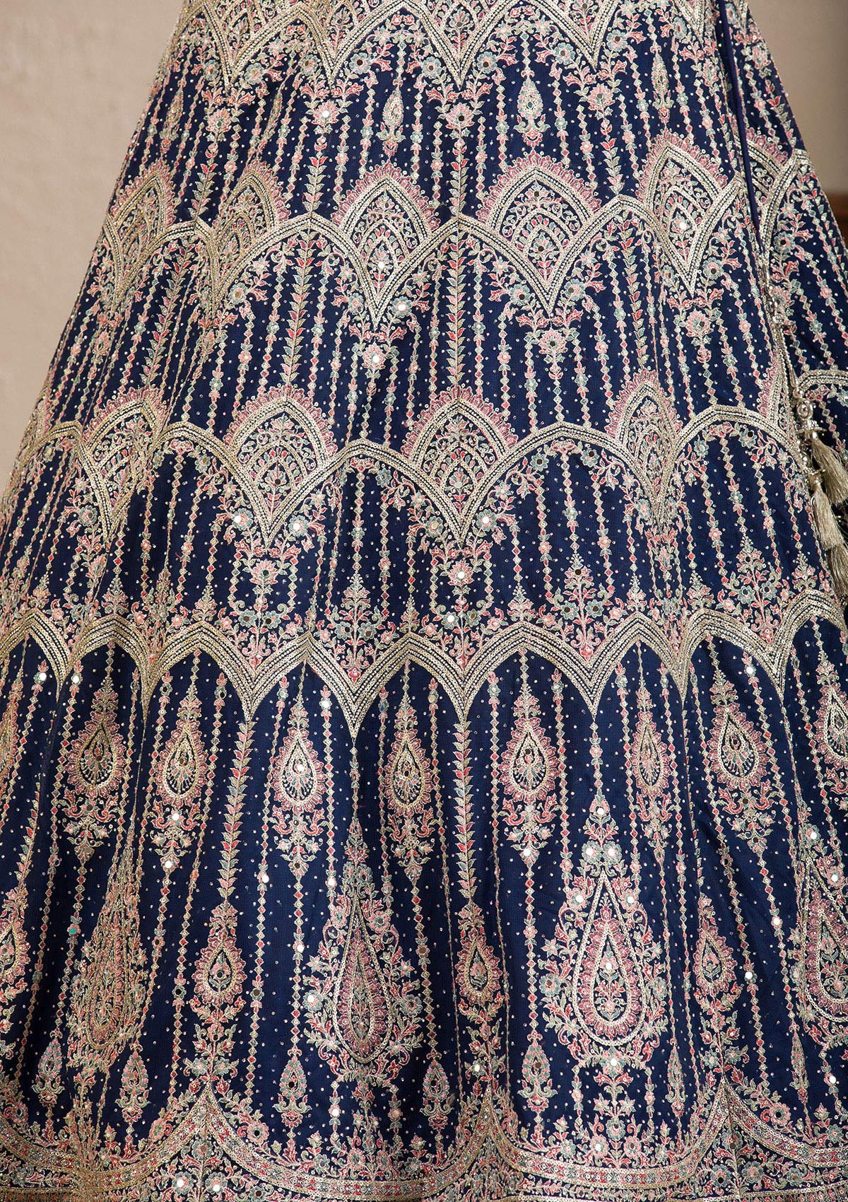 Navy Blue Zariwork Net Readymade Lehenga