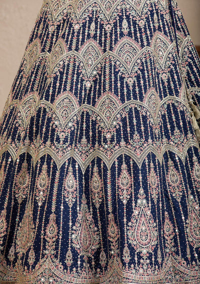 Navy Blue Zariwork Net Readymade Lehenga