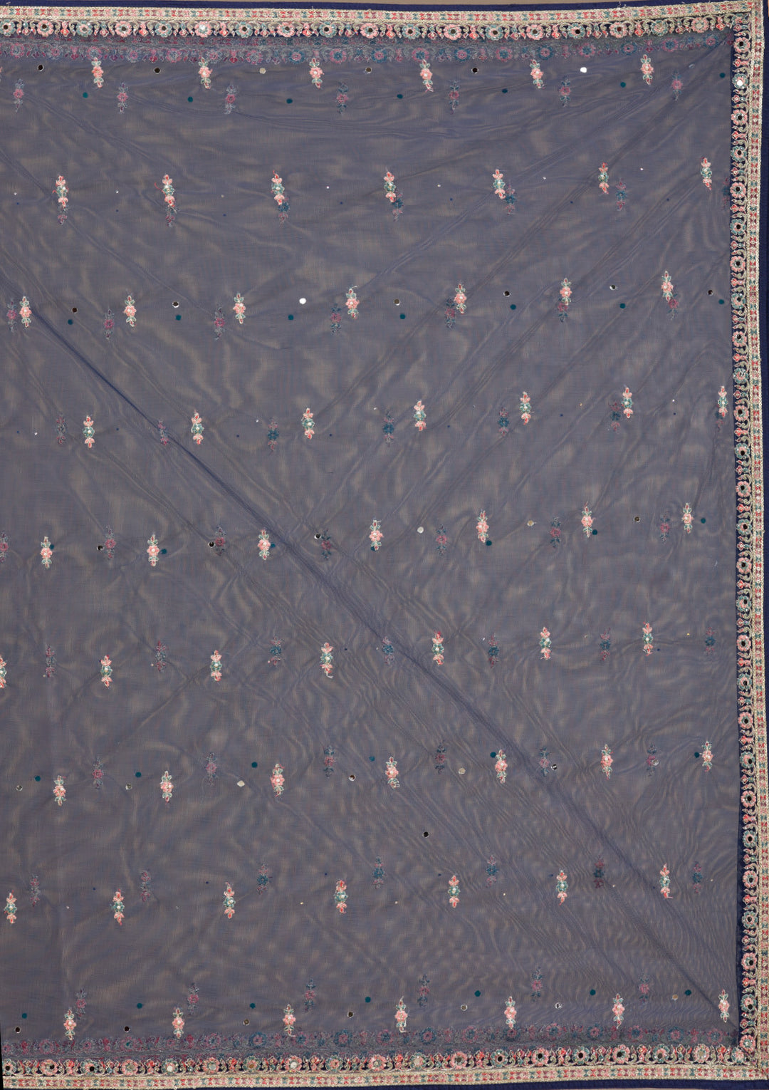 Navy Blue Zariwork Net Readymade Lehenga