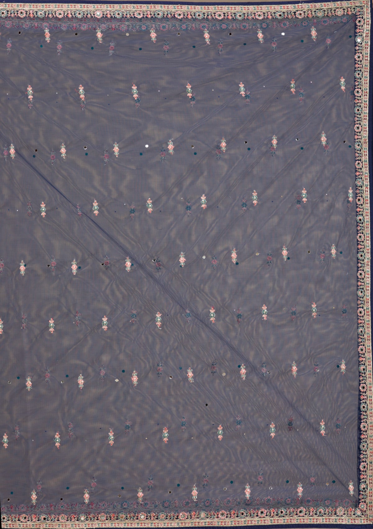Navy Blue Zariwork Net Readymade Lehenga