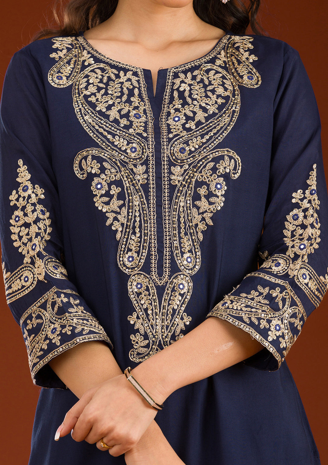 Navy Blue Zariwork Semi Crepe Readymade Salwar Suit