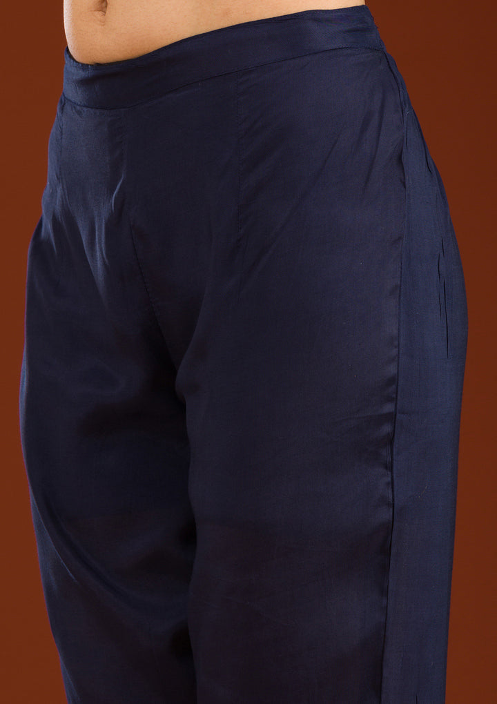 Navy Blue Zariwork Semi Crepe Readymade Salwar Suit