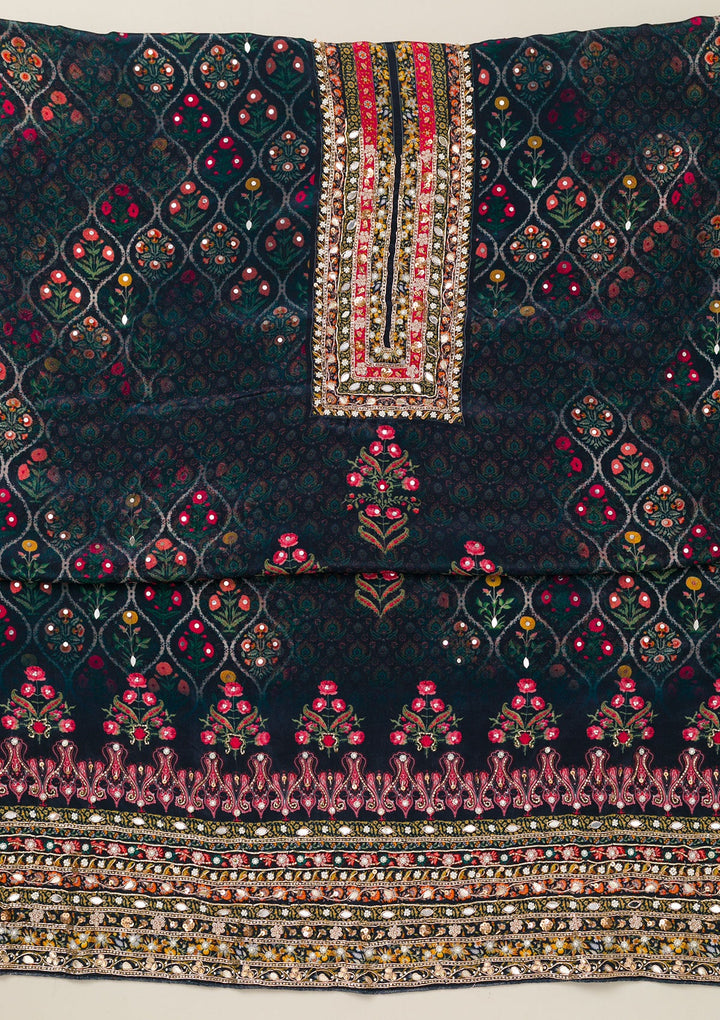 Navy Blue Cutdana Crepe Unstitched Salwar Suit-Koskii