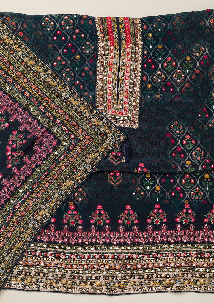 Navy Blue Cutdana Crepe Unstitched Salwar Suit-Koskii