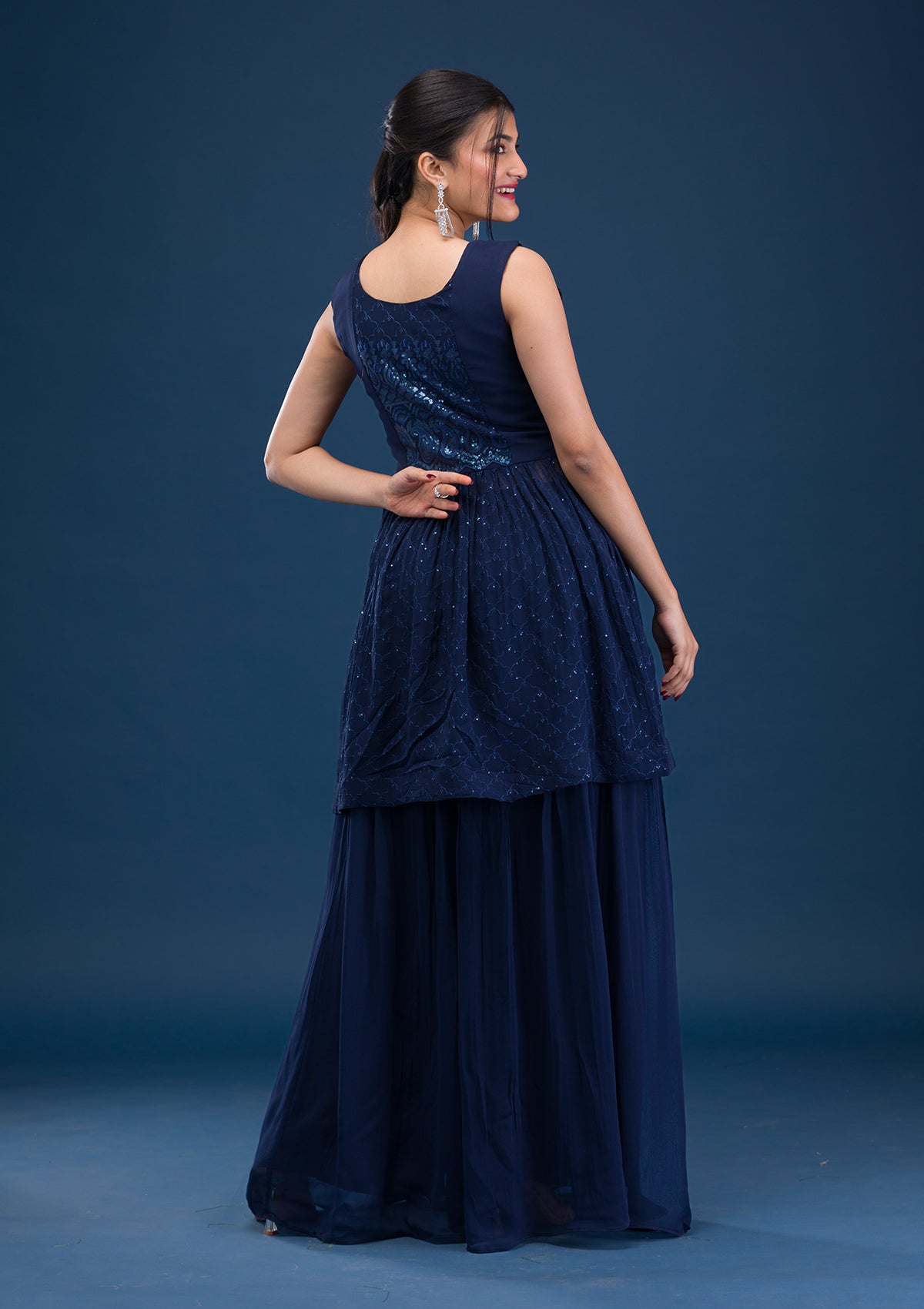 Navy Blue Cutdana Georgette Readymade Salwar Suit-Koskii